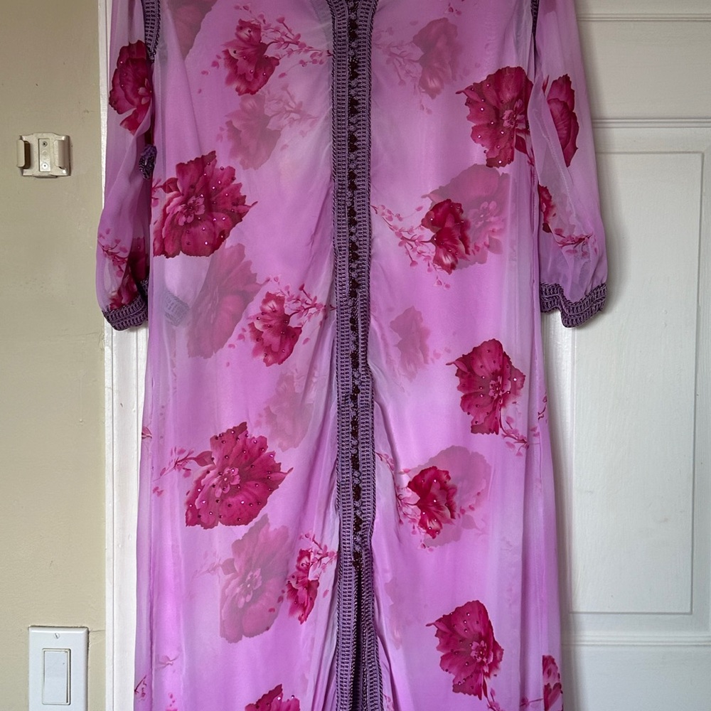Red and Pink Floral Satin Robe Sleepwear